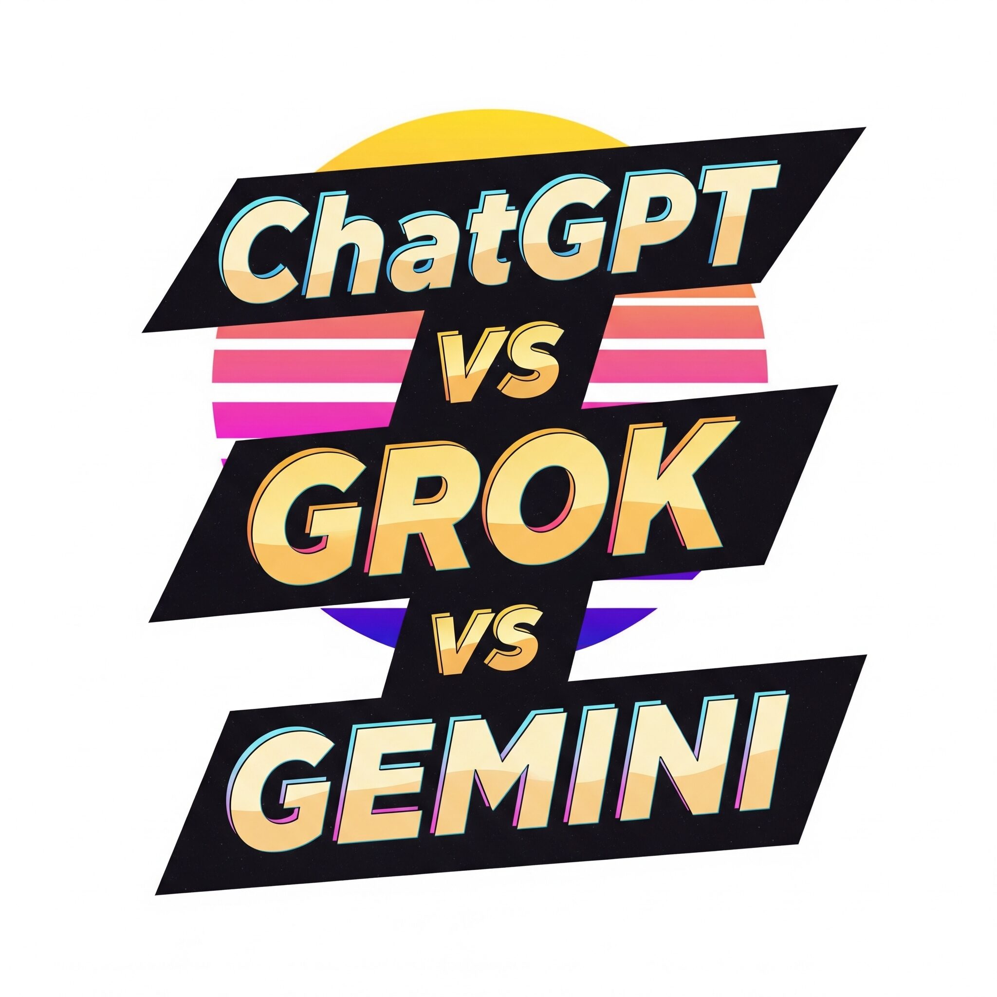 ChatGPT vs Grok vs Gemini comparison logo in retro style